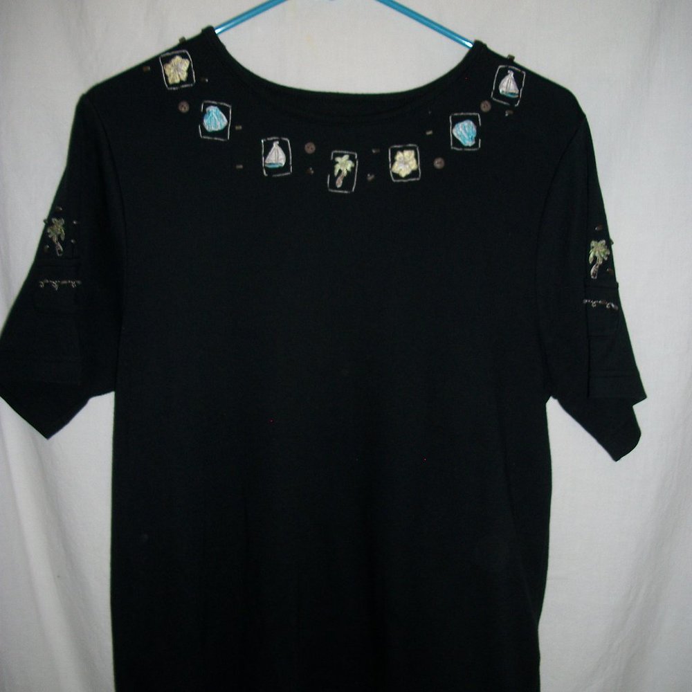 CJ Banks Sz X / 14W Black SS Tee Adorable Tropical Theme